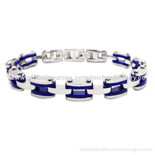 Stainless Steel Bracelets with Dark Blue Rubber, Healthy and Fashionable